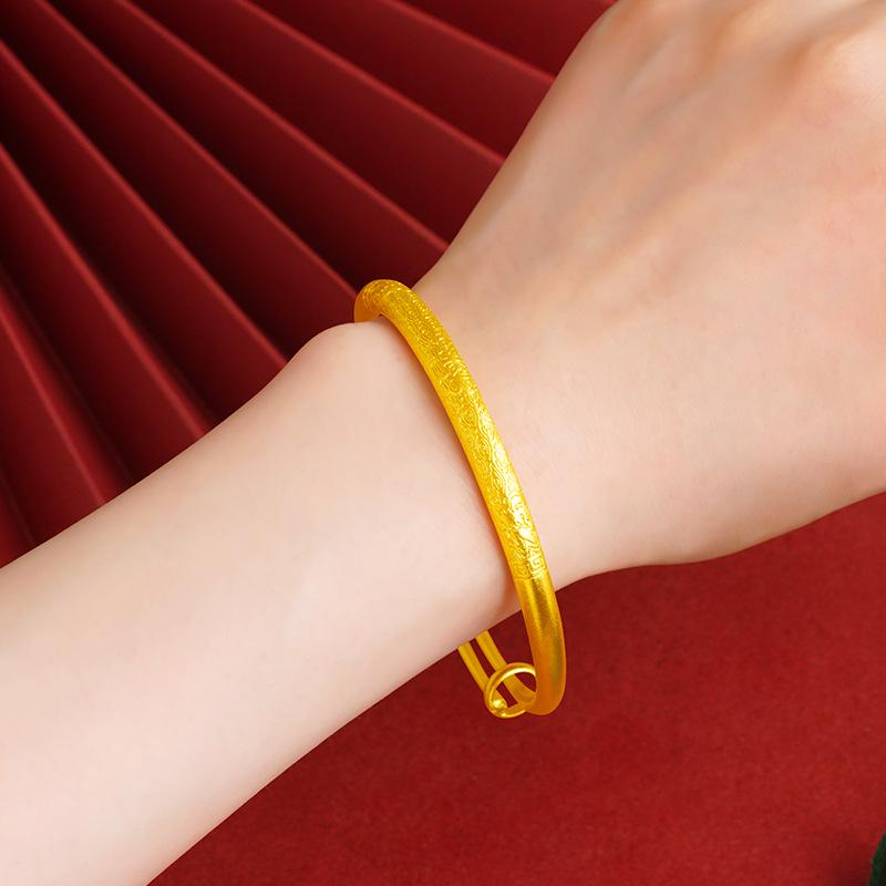 

Вьетнамский браслет-манжета из песочного золота с регулируемым символом Фу и благоприятными облаками - этнические женские украшения
