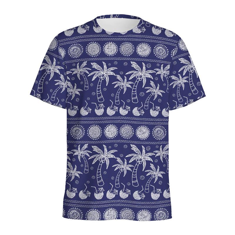 Fresh Coconut Palm 3D Digital Printed Men's Fashion Trendy Round Neck Short Sleeved T-shirt