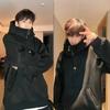 Suede American Turtleneck Sweater Men's Autumn and Winter Models, Trendy Brand Loose Casual Velvet Semi-zipper Hooded Jacket