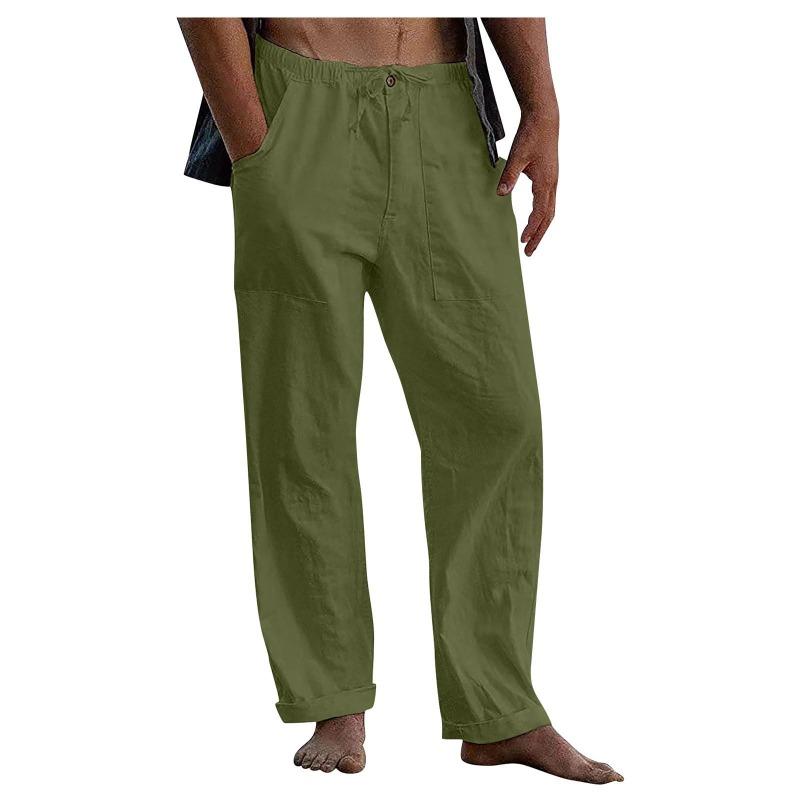 Men's Linen Trousers Loose Casual Summer Stretch Waist Drawstring Loose Trousers