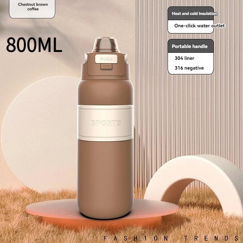 800ML/600ML Mode Isolierwasserbecher Thermobecher Vakuumflasche Tragbare Thermoskanne Kalt und Heiß halten Outdoor Doppelwandige Wasserbecher
