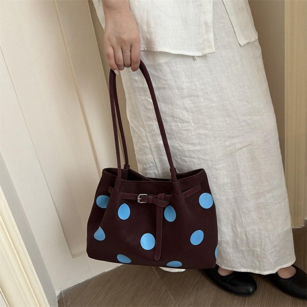 Versatile Polka Dots Shoulder Bag PU Material Retro Handbag Large Capacity Tote Bag Students