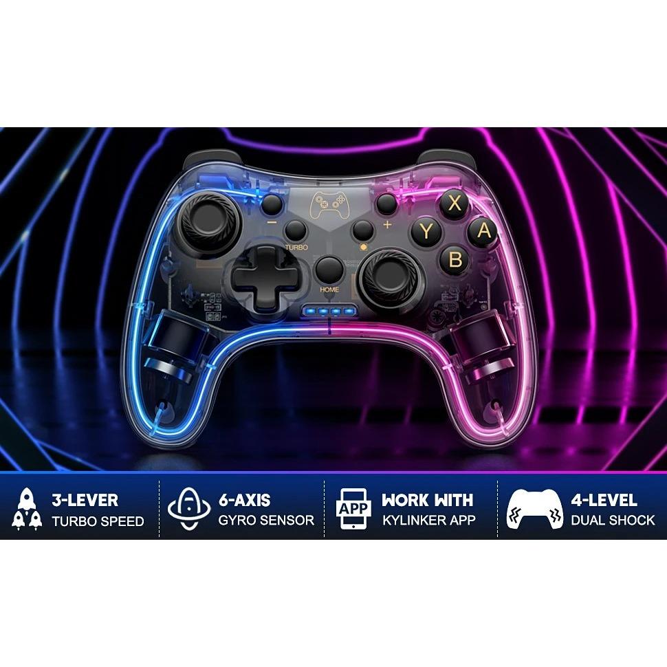 Switch / Switch Pro Controller Compatible with Switch / OLED / Lite, Pro Controller Switch with LED Lights, 6 Gyro Axis, Turbo and Dual Vibration