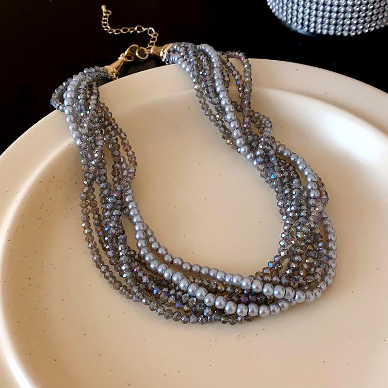 

French Pearl Crystal Layered Necklace - Elegant Light Luxury Clavicle Chain