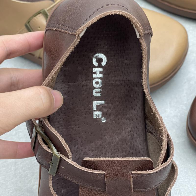 Mode GKTINOO 2025 Handgjorda Äkta Läder Flats Damskor Retrostil Slip On Casual Loafers Mjuk Sula Litterär Stil Damskor