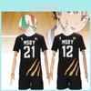 Uniforme de Cosplay Haikyuu Camiseta del Equipo Lobo Negro Poliéster Cómodo Manga Corta