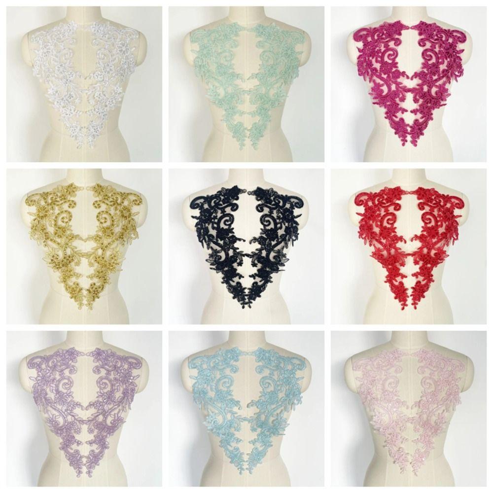 2 Pièces/Ensemble Polyester Broderie Sequins Applique Dentelle Brodée Sequins Tulle Fleur Patch Tissu Fleur Applique Patch