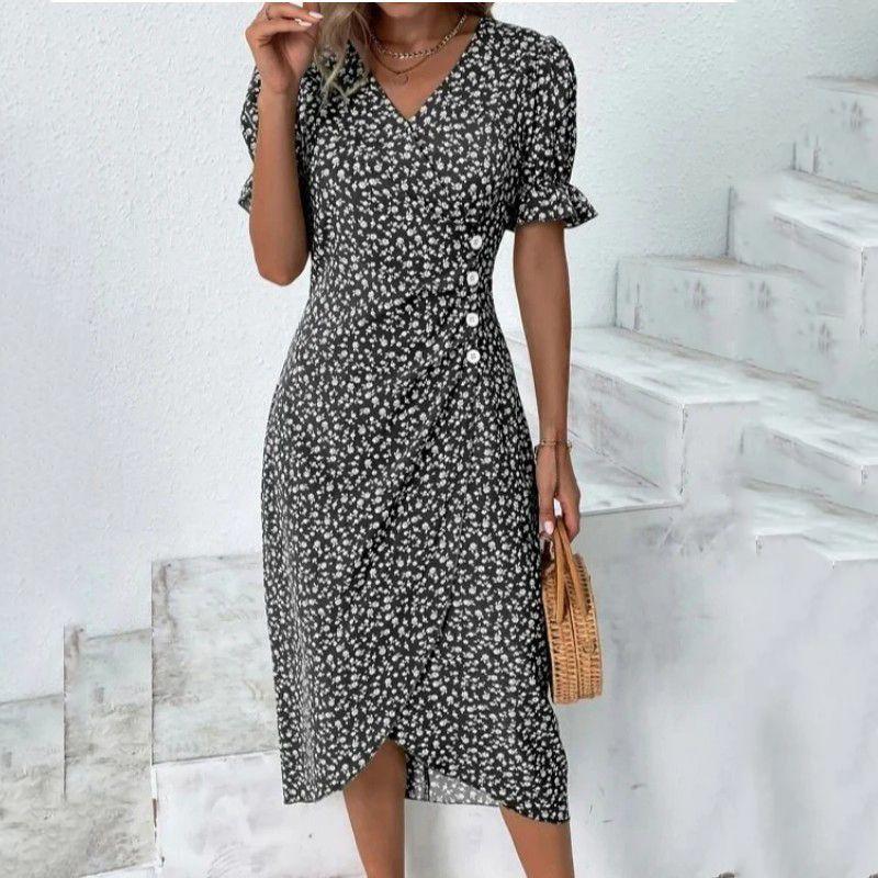 Printed Hem Irregularly Split Dress Print Hem Irregular Slit Dress