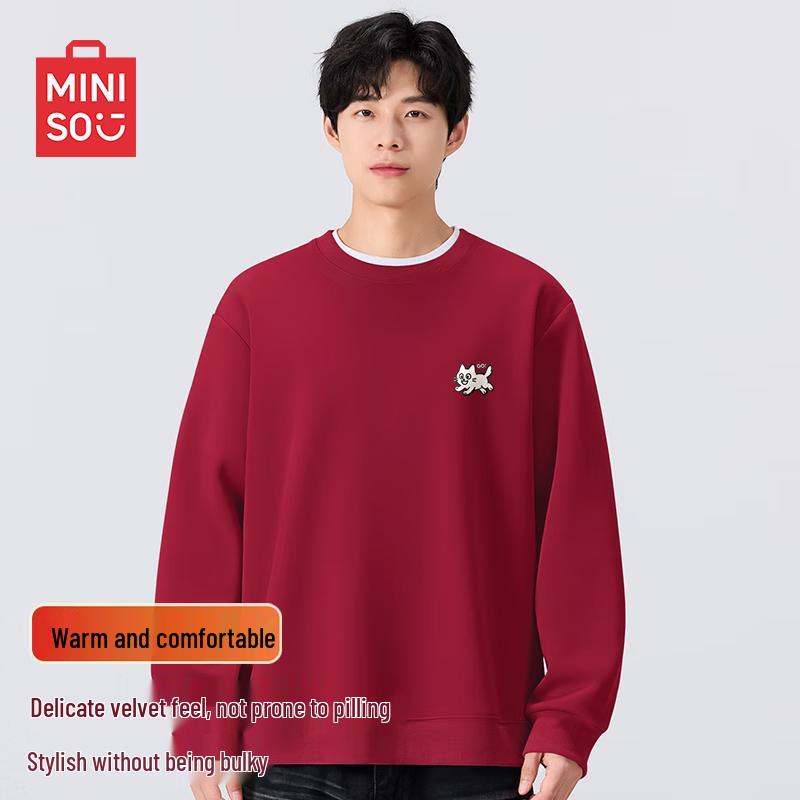 MINISO Men s American Retro Fleece Lined Round Neck Sweatshirt 3XL