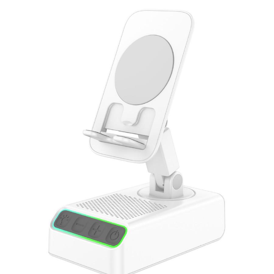 360° Rotating Phone & Tablet Stand with Bluetooth Speaker, RGB Lights, and Hi-Fi Desktop Amplifier