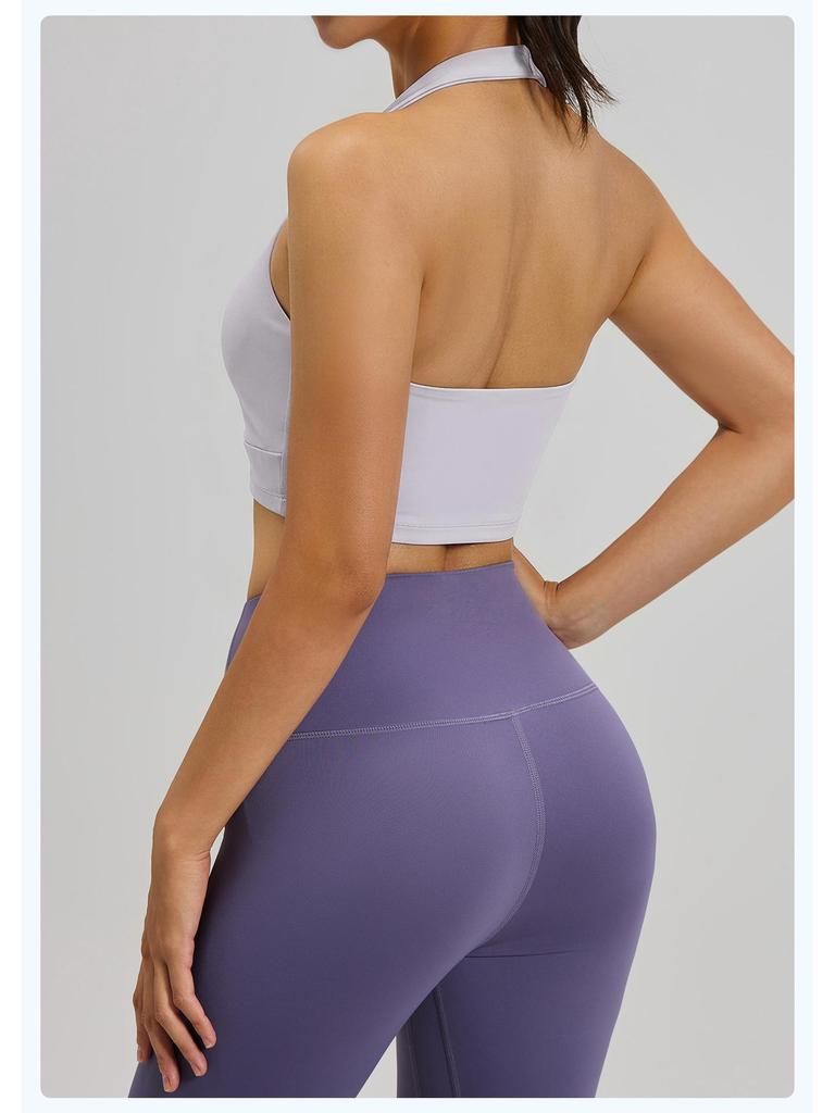 Pleated Yoga Halter: Detachable Chest Pad, Backless, Shockproof, High-Elastic Nylon Sports Tank Top