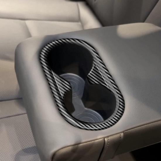 Carbon Fiber Style Rear Water Cup Panel Frame Trim 1x For Hyundai Kona 2024-2025