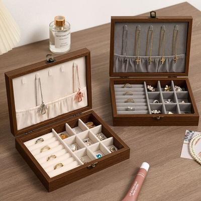 Hinged Lid Glass Lid Velvet Lined Velvet Interior Necklace Hanging Panel  Bracelets Storage