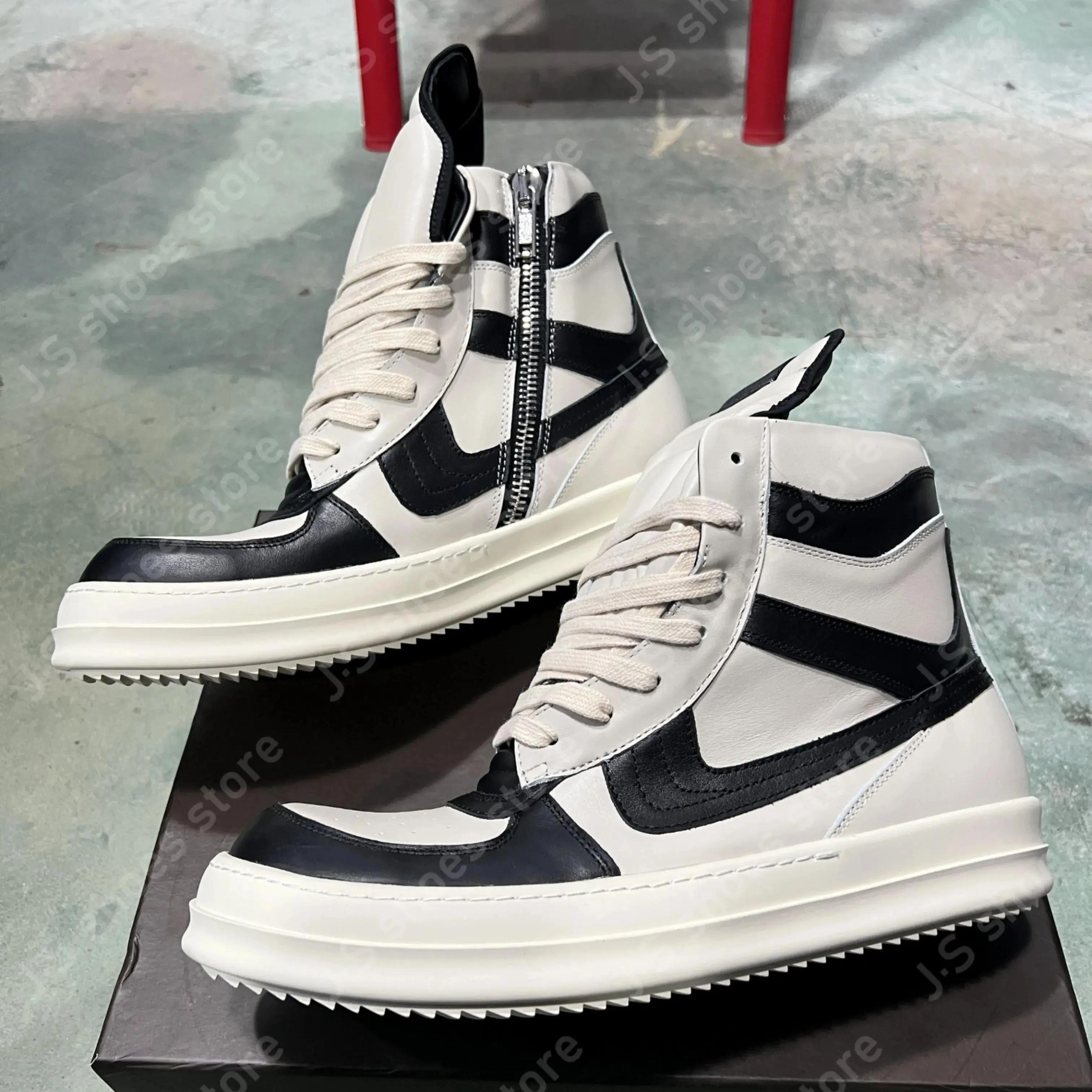 

R-o Genious Black White Leather High Top Shoe Geobasket Boot Men Shoes Zipper Women Casual Sneaker Luxury Design Ankle Boots 34