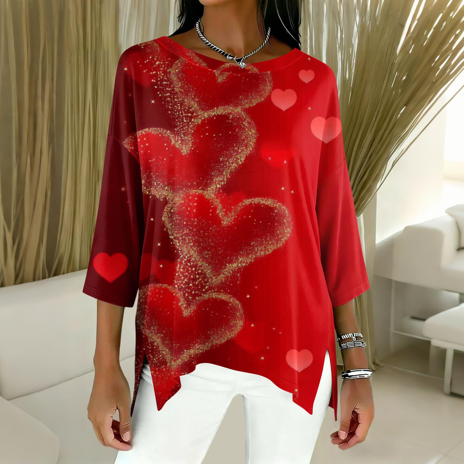 

Women s 3/4 Sleeve Shirts Graphic Tees Shirts Casual Basic Tops Pullovers L червоний