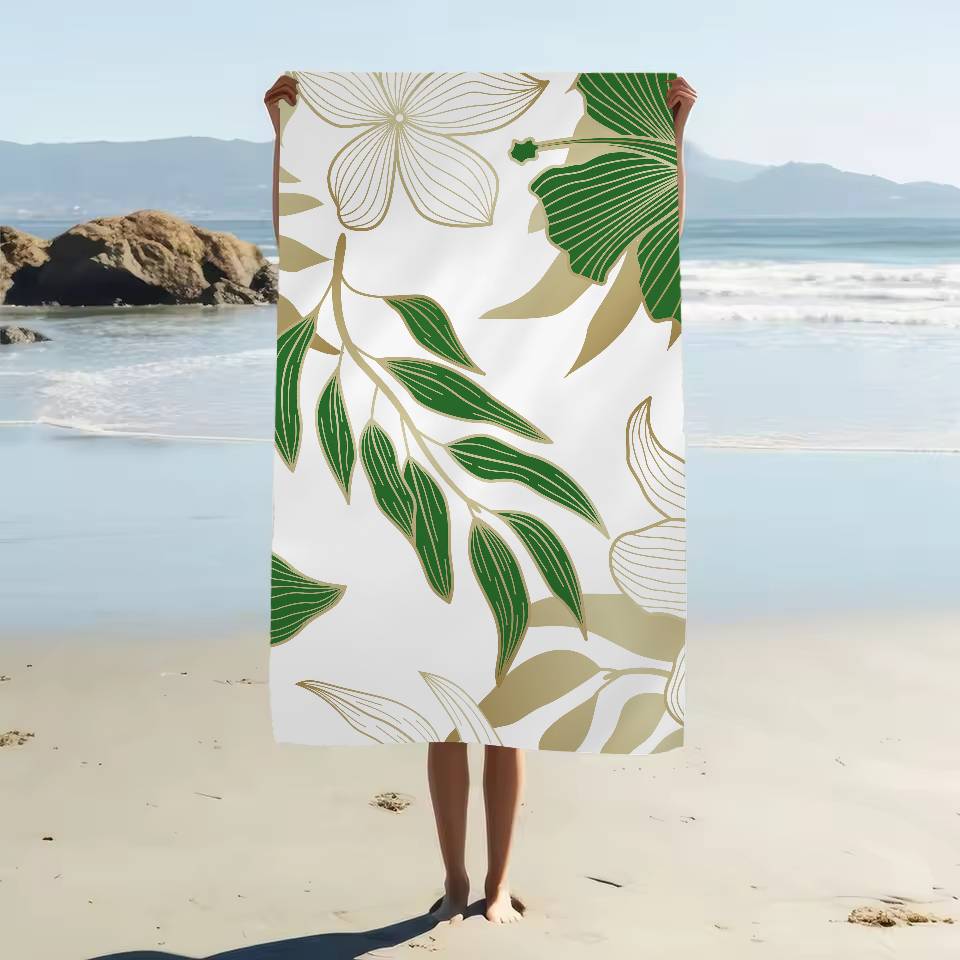 Tropisk Plante Mønster Print Mikrofiber Strandhåndklæde Absorberende Hurtigtørrende Blødt Yoga Svømning Ferie Bjergbestigning Håndklæde