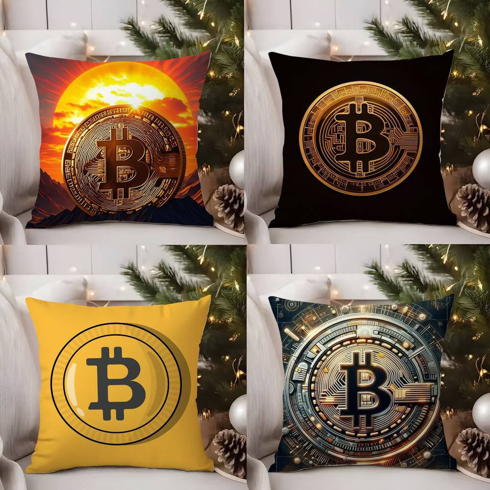 Bitcoin Cryptocurrency Btc Pillow Case Home Dorm Chair Back Short Plush Double-Sided Printing Office Nap Time Cushion Cover