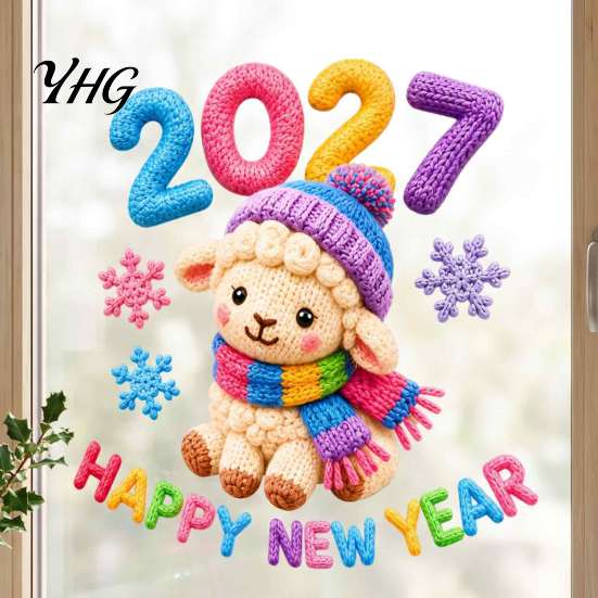 Holiday Window Stickers Chinese New Year Stickers, 2027 Goat Static Clings, Reusable Decor Crochet Knit Lamb Decals, for Home Shop Clings