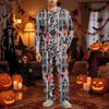 Men's Halloween Pajama Set Long Sleeve Long Pants with Crotch Buttons and Elastic Drawstring Waist