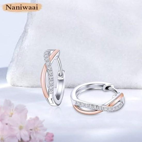 Earrings Ladies Popular High-Quality Zirconia Metal Allergy Friendly Twist Hoop Ring Silver 925 18K Gold Plated Simple Stylish Accessories Gift White