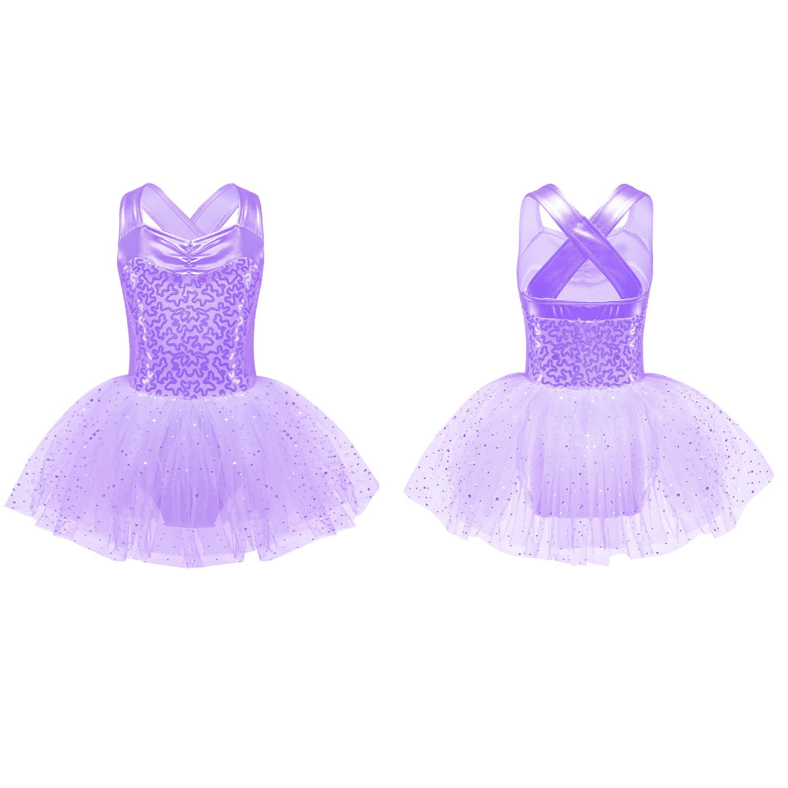 

Блестящие пайетки для девочек, балетное платье, гимнастическое платье для фигурного катания, танцевальные костюмы для выступлений, лирическая танцевальная одежда 5-6 Years фиолетовый