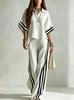 Zomer Nieuw Dames Gestreept Patchwork Tweedelig Pak, Onregelmatige Zoom Casual Wijde Pijpen Broek Outfit