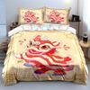 Festive Red Lion Dance Cartoon Print Bedding Set 1 Duvet Cover 2 Pillowcases for Adult and Children Luxury Gift Full Size