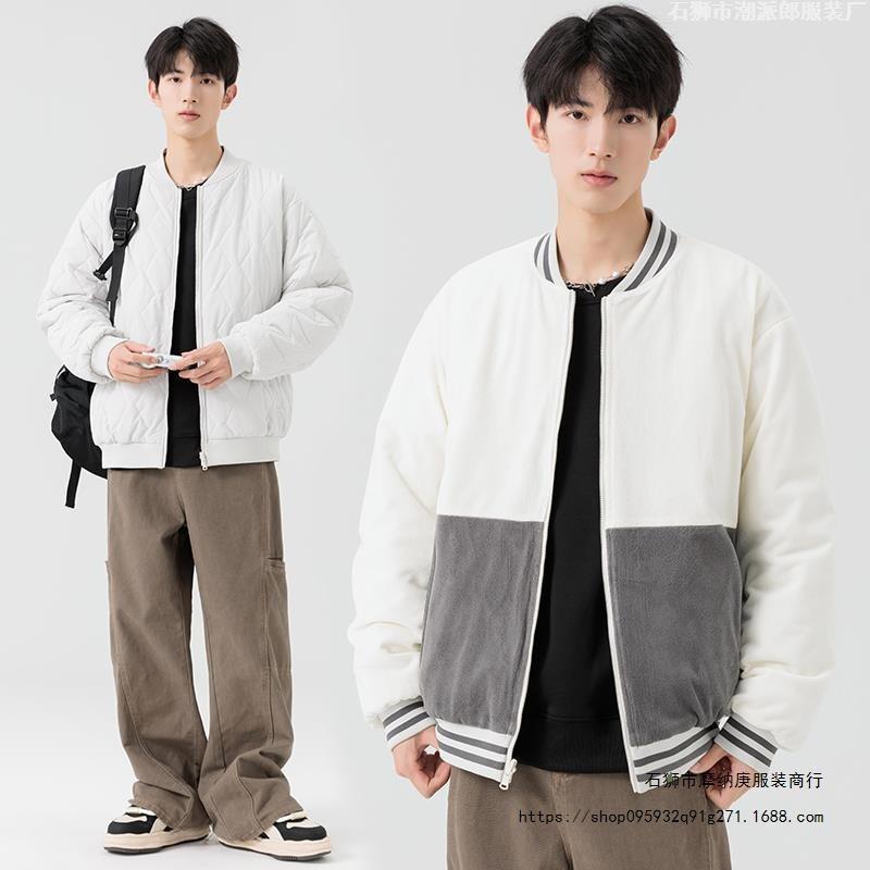 Double-sided Wear Stand-up Neck Cotton-padded Jacket Men's Winter Piled and Thickened Cotton Clothes Trendy Brand Loose Couple Warm Bread Clothes