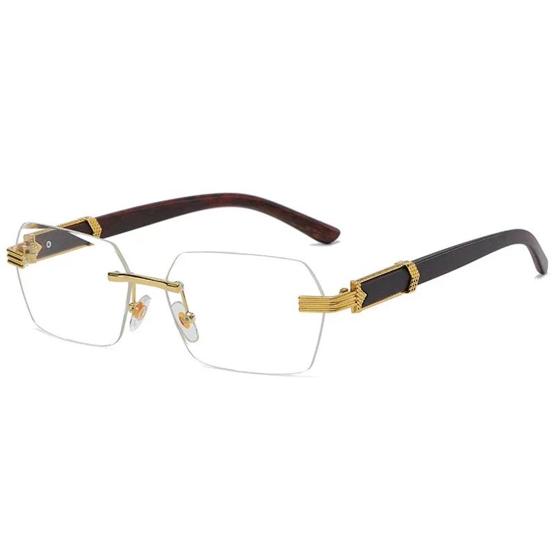 New Rimless Square Sunglasses Designer Frameless Gradient Sun Glasses Fashion Vintage Wooden Oculos De Sol