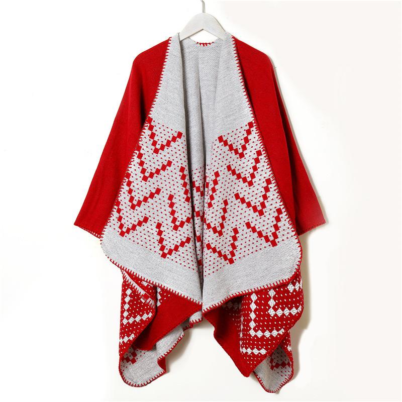 Sun Protection Scarf, Red Knitted Jacket, Travel Photo Cape, Large Shawl for Women, Autumn and Winter