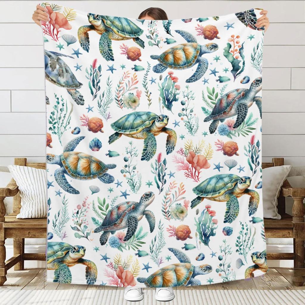 Turtle Series digital-printed polyester Bedroom velvet flannel cover blanket Fleece soft sofa cover blankets for beds