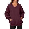 Damen V-Ausschnitt Langarm Pullover Sweatshirt mit Tasche für Herbst und Winter