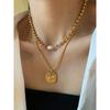 French Style Golden, round Coin Relief Female Splendid Necklace