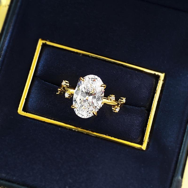 European American 925 Silver Oval Pigeon Egg Four-Prong Wedding Engagement Ring