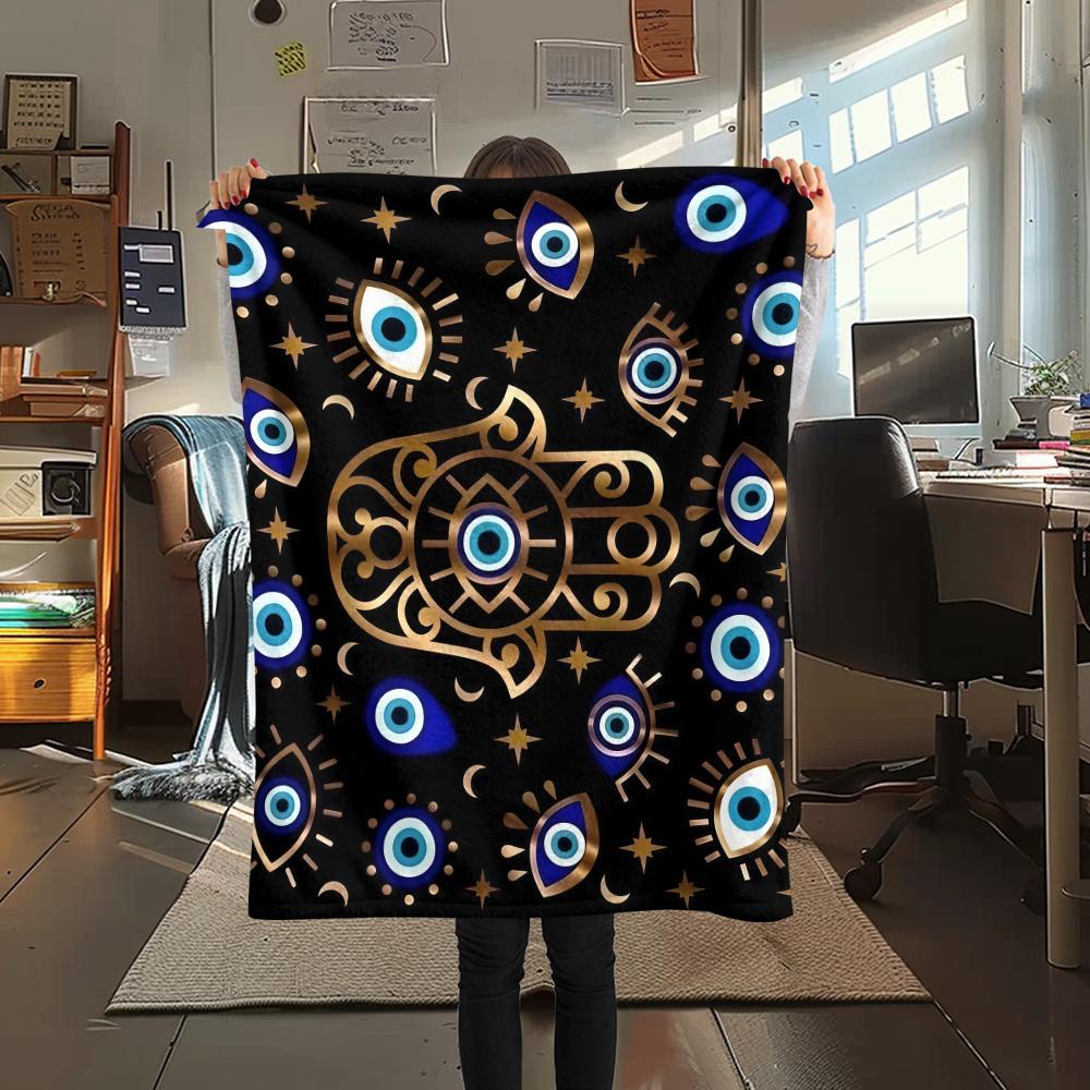 1PC Nazar Boncuğu Print Flannel Blanket, High quality All Seasons, Home Decor, Warmth and Comfort, Perfect for Christmas Gifts