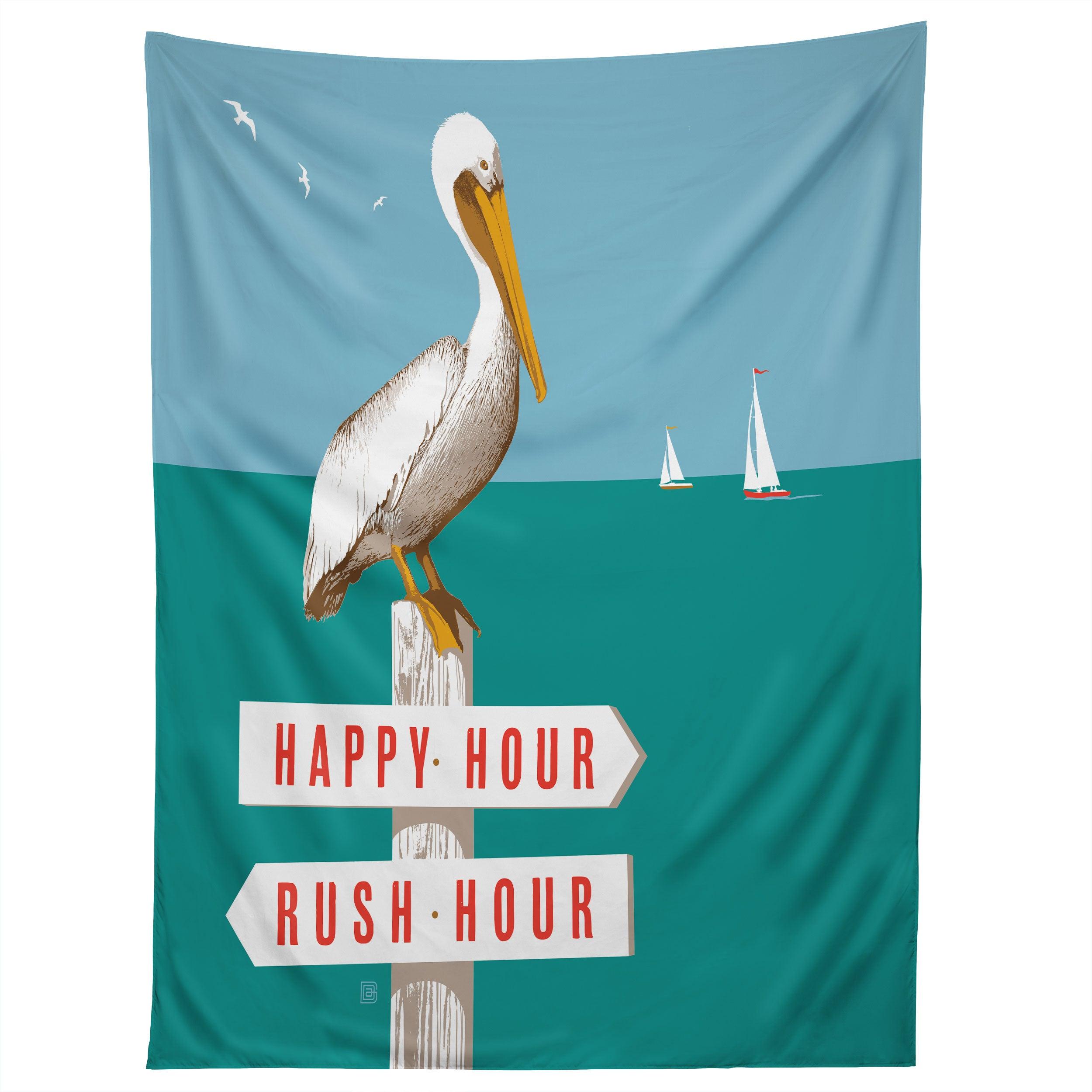 PELICAN ON RUSH HOUR HAPPY HOUR SIGN tapestry 75x100 чёрный