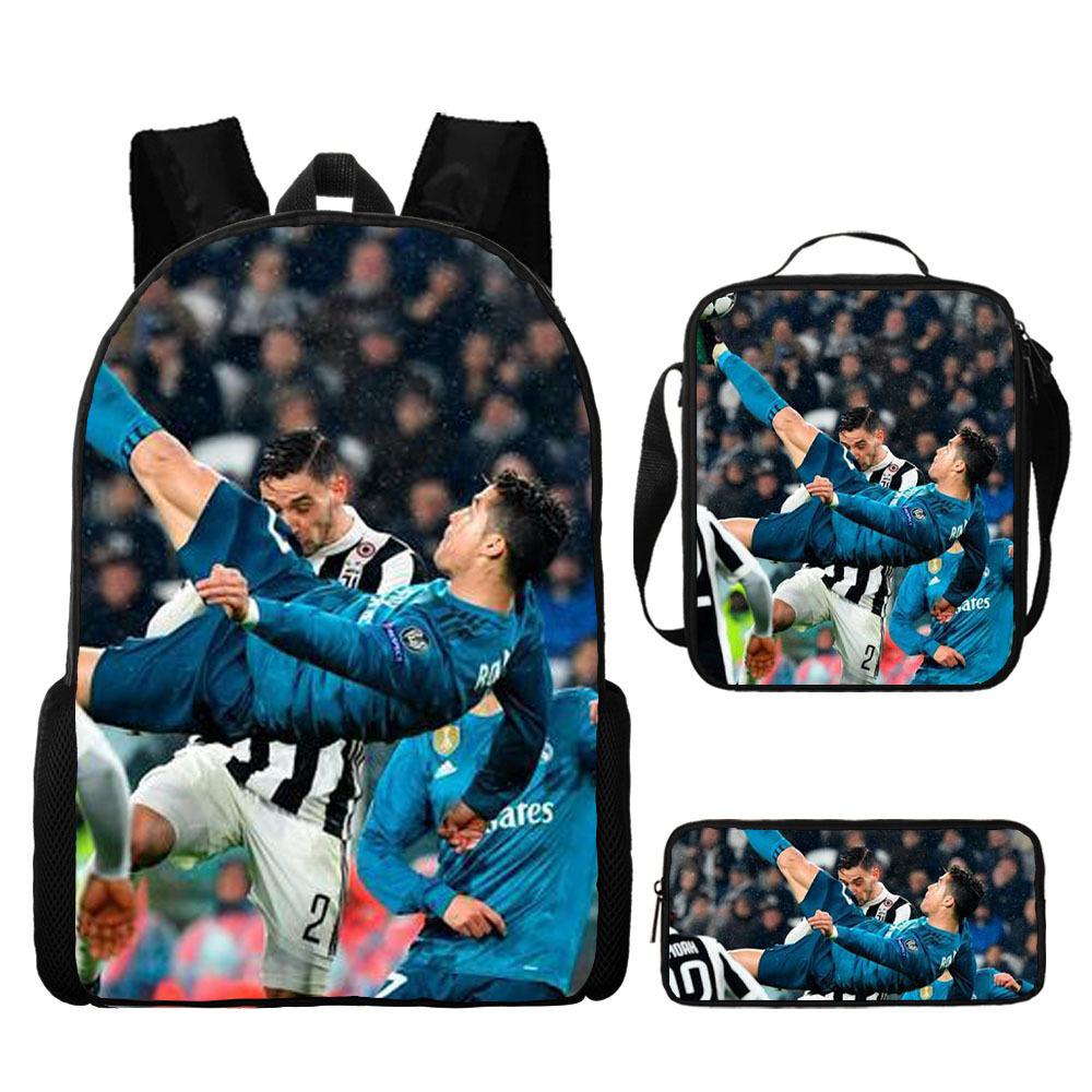 Zaino Stampa Stella del Calcio Tre Pezzi Zaino Scolastico per Bambini, Zaino per Studenti delle Scuole Primarie e Secondarie, Astuccio