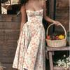 Women's Spaghetti Strap Midi Dress Solid Bustier High Waist Flared Swing Mid-Calf Sundress