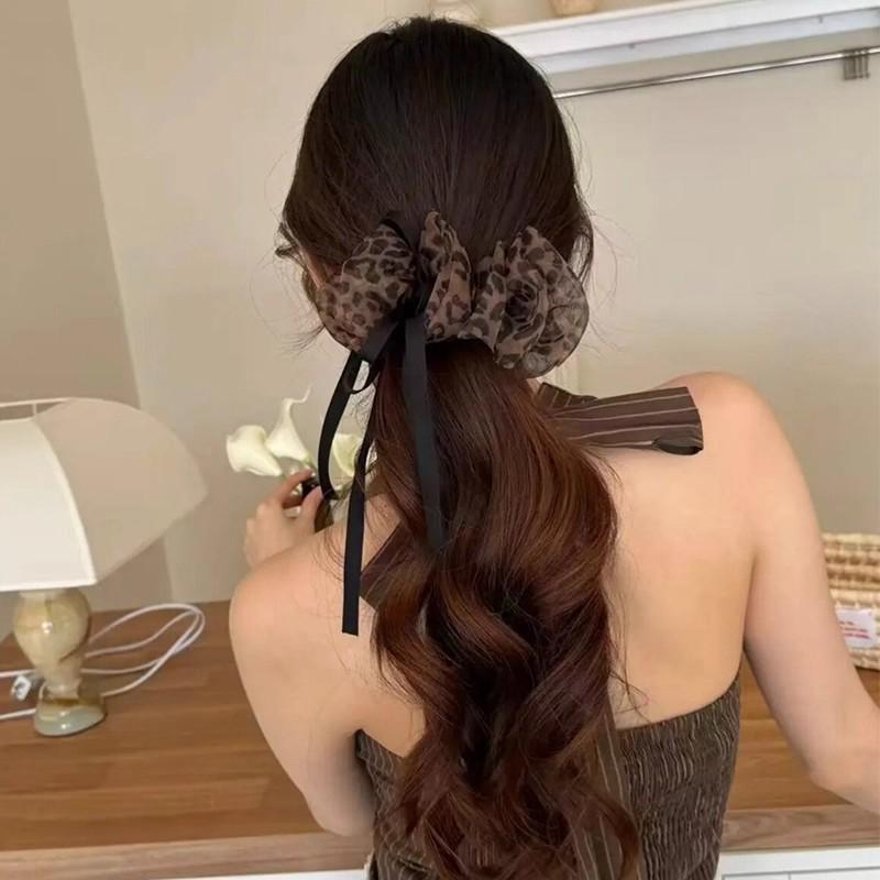 Korean Leopard Print Multi-Layer Mesh Banana Clip for High Ponytails 2025