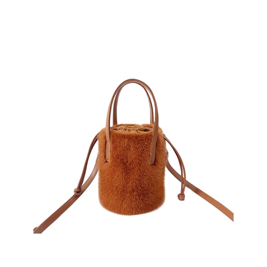 Faux Fur Ladies Bucket Bags Women's Winter Fluffy Female Drawstring Shoulder Crossbody Bag Soft Furry Plush Small Handbags Purse