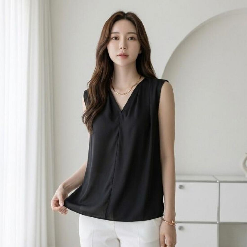 Style Latte Women V Neck Pintuck Chiffon sleeVeless Blouse