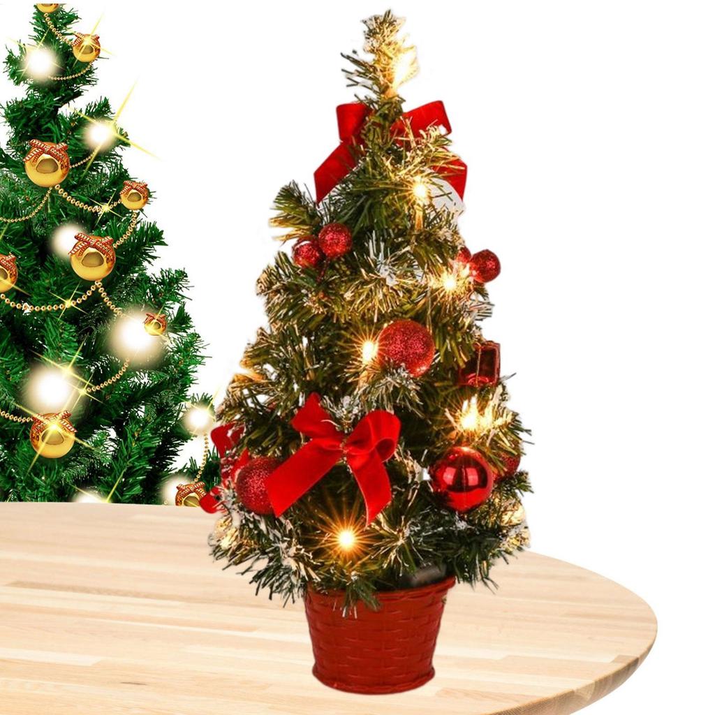 LED Christmas Tree Prelit Mini Christmas Tree With Lights Thick Snowy Frosted Artificial Christmas Tree Tabletop With Pine