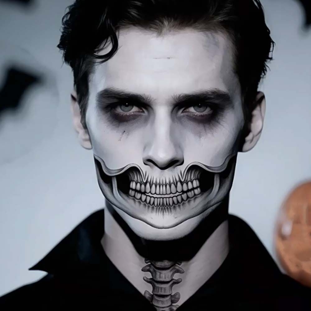 2pcs Disposable Mouth Clown Tattoo Portable Waterproof Halloween Face Tattoo Lip Decorations Long-acting Skull Temporary Sticker