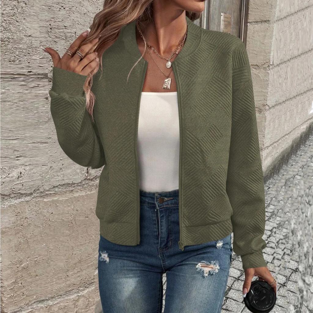 Women's Autumn and Winter New Solid Color Simple and Exquisite Zipper Jacket Baseball Collar Casual Jacket 5XL