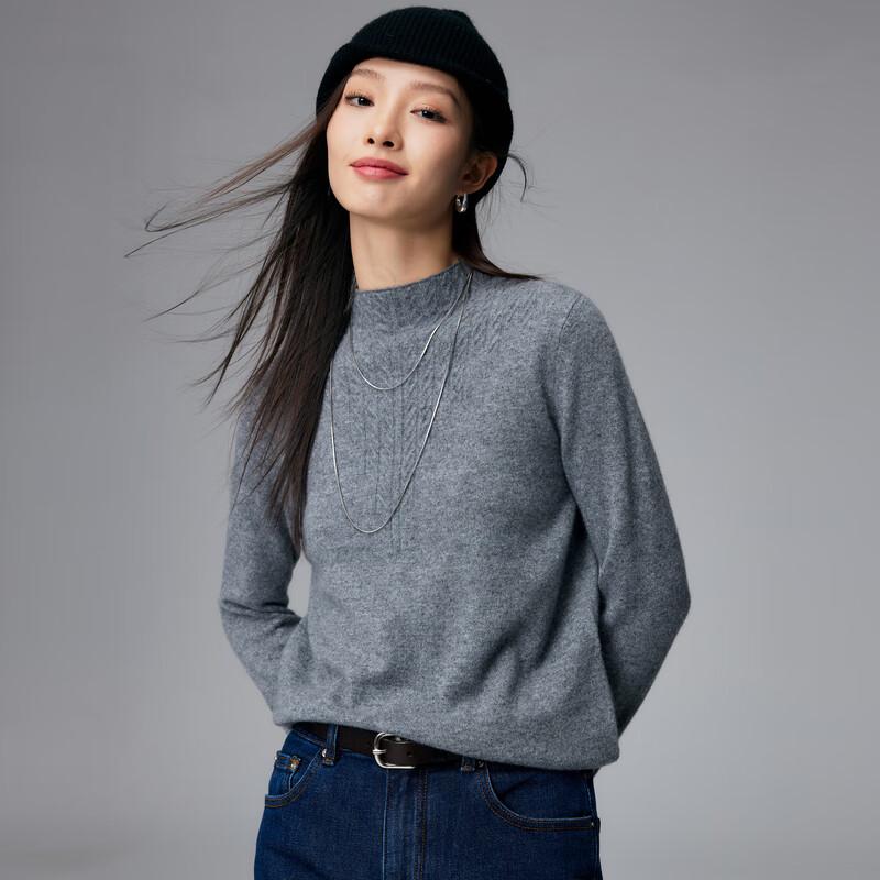 Women's Cable Knit Pure Cashmere Semi-High Collar Sweater