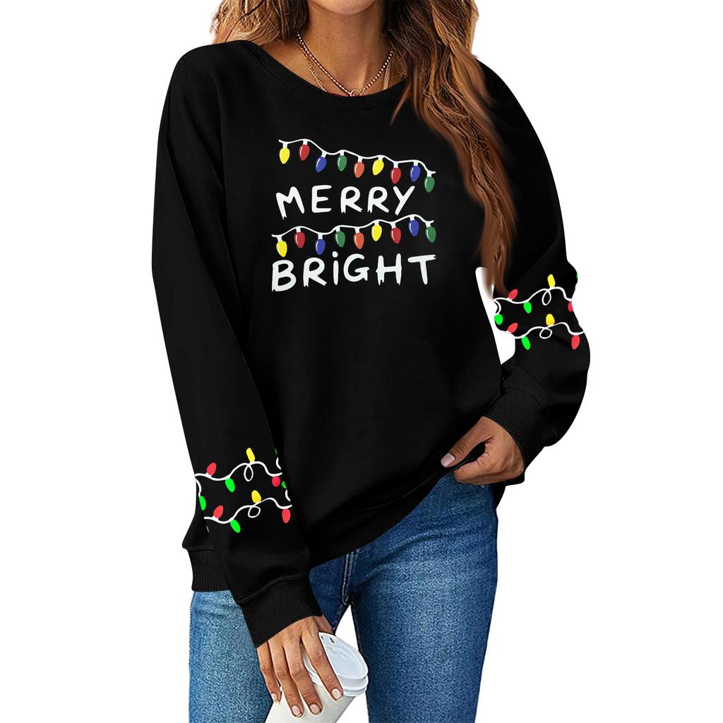 Women's Fashion Casual Long-sleeved Loose Christmas Printed Round Neck Pullover Hoodie Sweatshirt