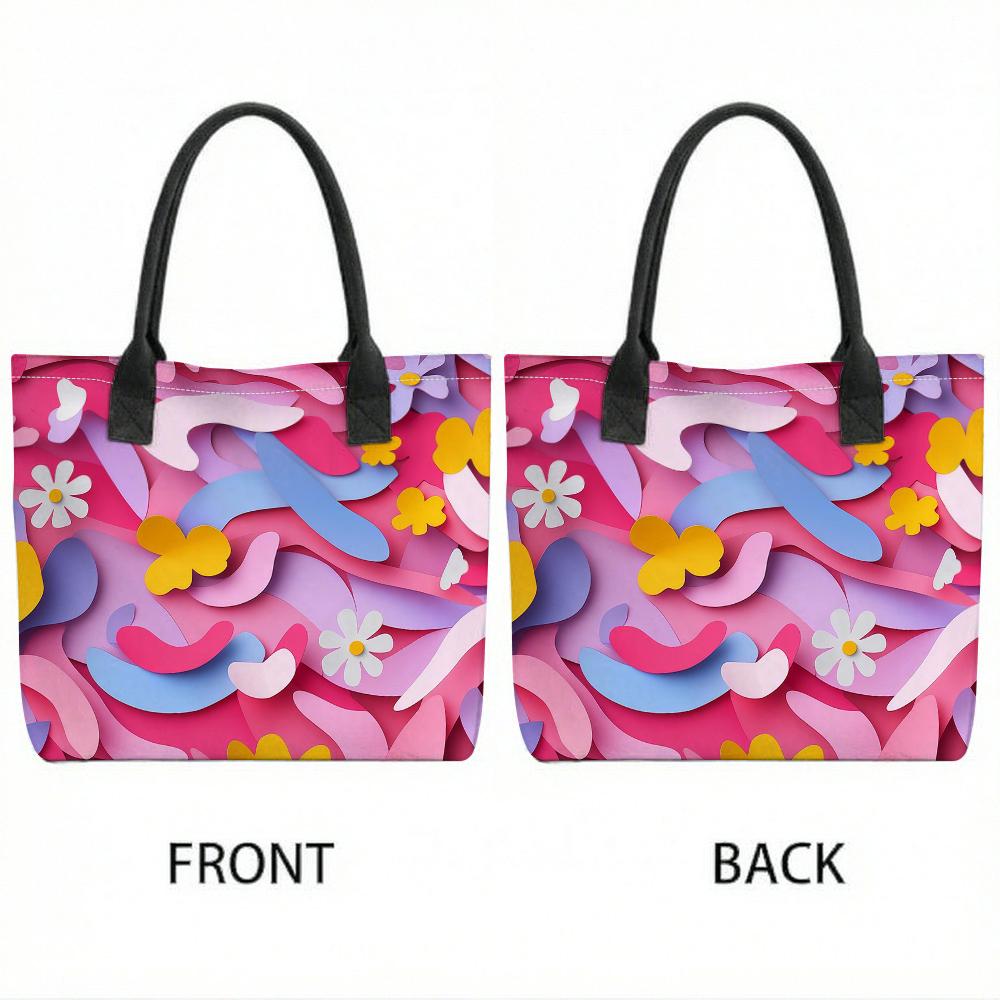 Floral Printed Tote Bag Casual Large Capacity Shoulder Handbag for Daily Use