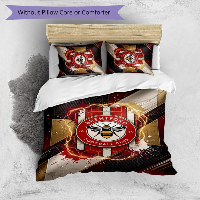 Set Lenzuola Stampato Brentford Football 3 Pezzi, Comodo Set Copripiumino per Camera da Letto Amico della Pelle