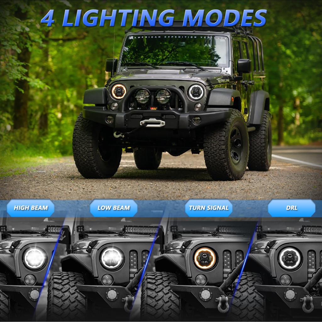 R1 7 Inch Round LED Headlight 4 Modes Off Road Vehicle Headlamp for Motorcycle Classic Cars