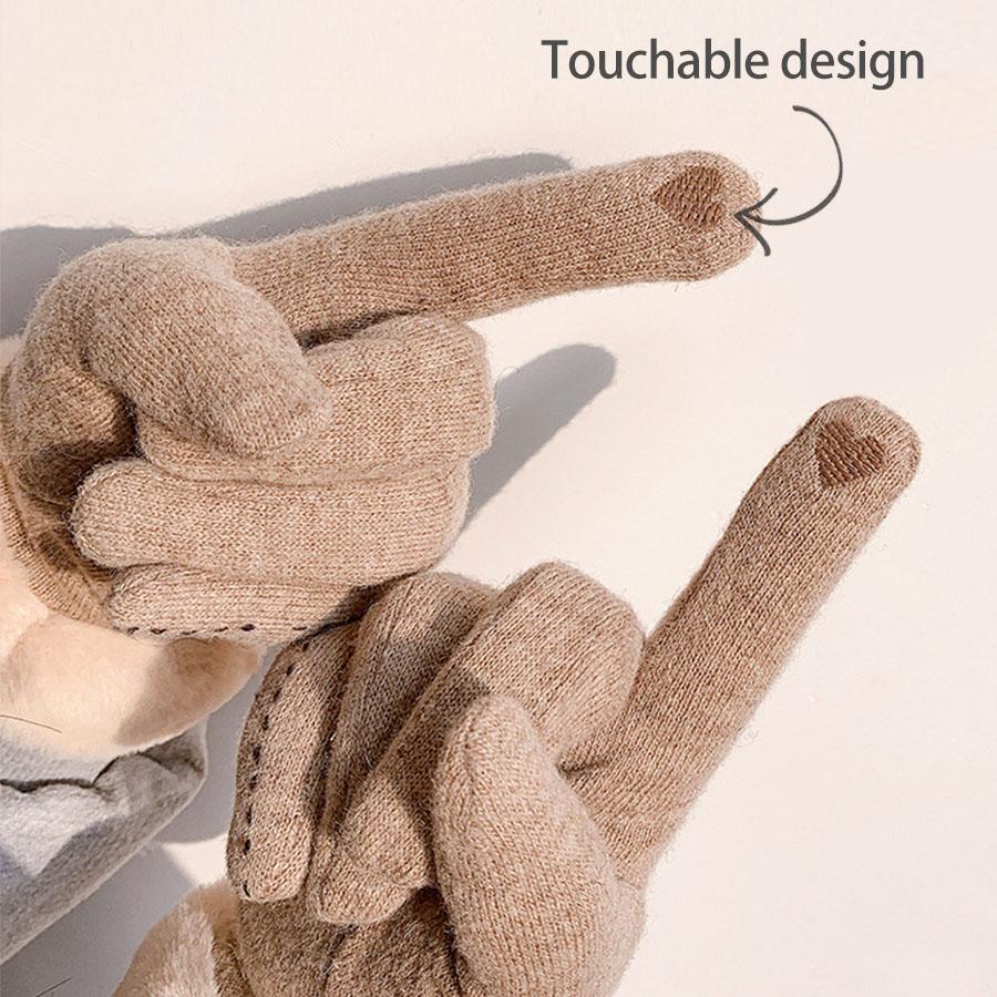 Winter Gloves Women Girl Cashmere Touch Screen Warm Gloves Elegant Outdoor Riding Wool Bow Full Cotton Finger Driving Mittens